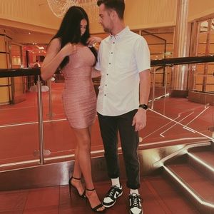 SHEIN Pink Glitter Ruched Dress